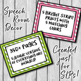 Speech Therapy Decor: Bright Stripes Speech Room Decor The Elementary SLP Materials Shop
