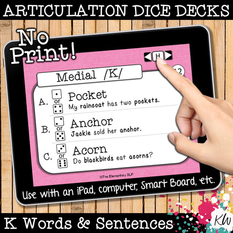 NO PRINT Speech Therapy Articulation K Game