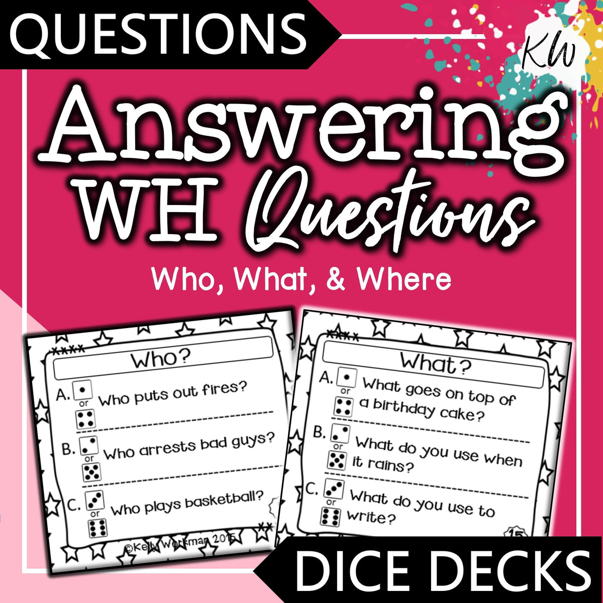 Answering WH Questions (Who, What, & Where) DICE DECKS – The Elementary SLP