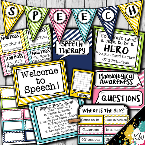 Speech Therapy Decor: Bright Stripes Speech Room Decor The Elementary SLP Materials Shop 