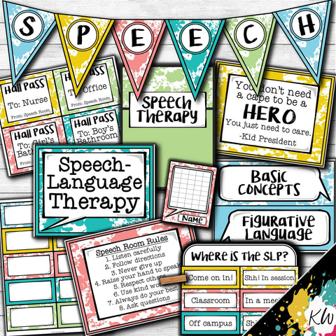 Speech Therapy Decor: Paint Splatter Speech Room Decor The Elementary SLP Materials Shop 